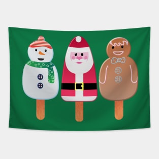 Christmas Snowman, Santa And Gingerbread Man Tapestry