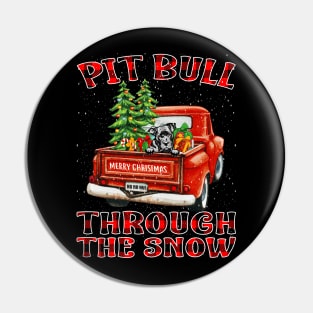 Christmas Pit Bull Through The Snow Dog Santa Truck Tree Pin