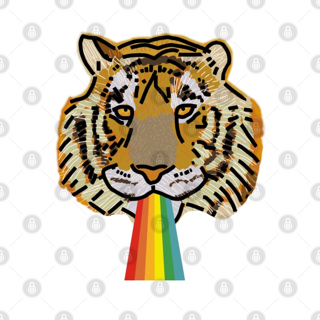 Animals with Rainbow Puke Tiger Portrait by ellenhenryart