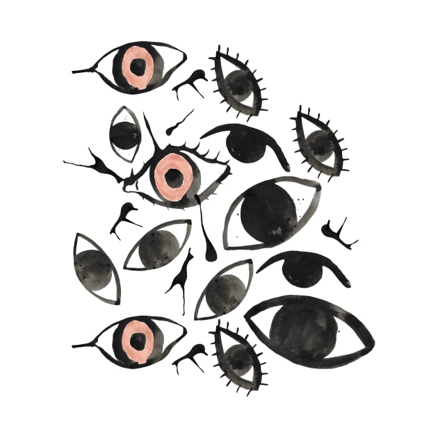 Ink Blots and Eyeballs: Hand Painted Halloween Pattern in Black Ink by Maddyslittlesketchbook