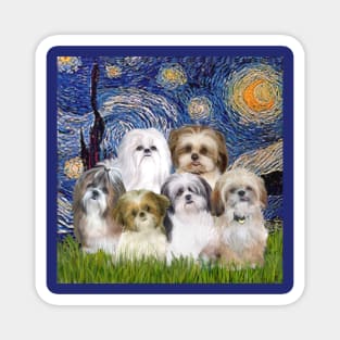 Starry Night Adapted to Include Six Shih Tzus Magnet