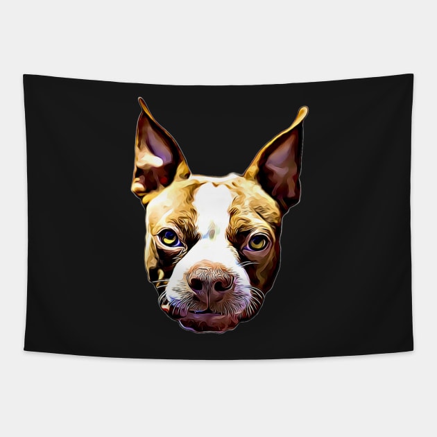 Boston Terrier Gift Ideas Cartoon Boston Terrier Face Tapestry by BubbleMench