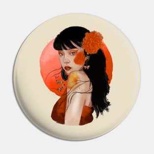 Beautiful portrait design woman watercolor artistic orange Pin