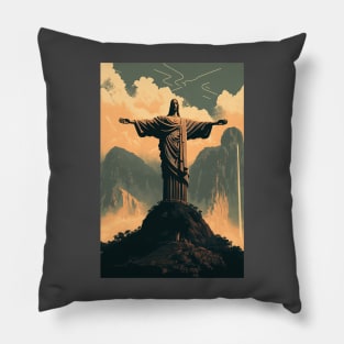 Christ the Redeemer: Stunning Vector Landscape Pillow