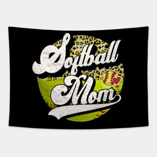 Softball Mom Vintage Leopard Softball Family Matching Tapestry