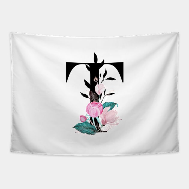 Floral Monogram T Tapestry by Eric Okore