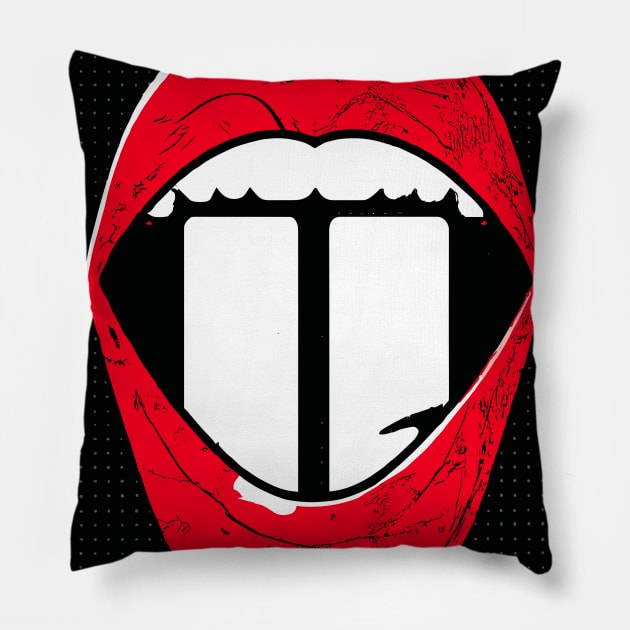 Red Lips White Tooth Pillow by maxcode