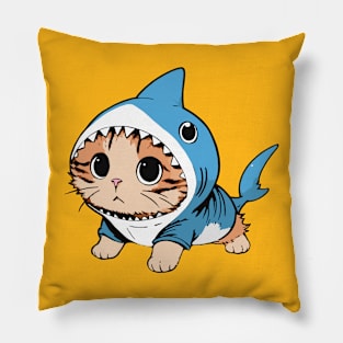 cat dressed as a shark Pillow