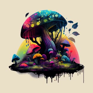 Trippy magic mushroom artwork with watercolors T-Shirt