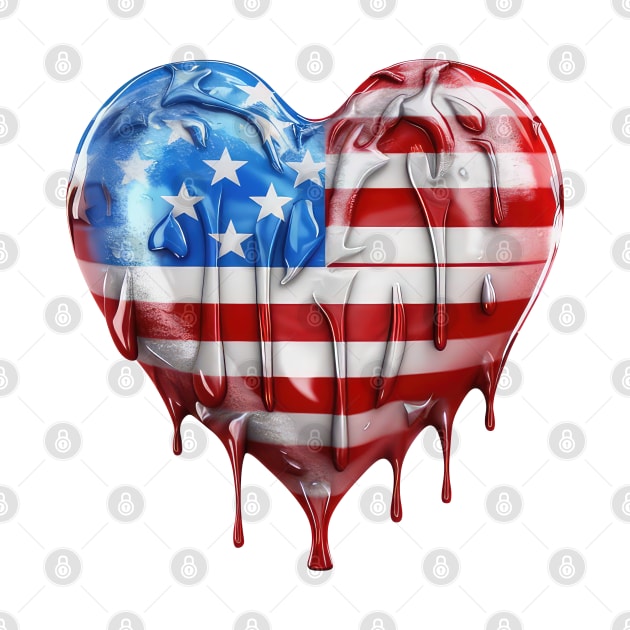 American Flag Dripping Heart #1 by Chromatic Fusion Studio