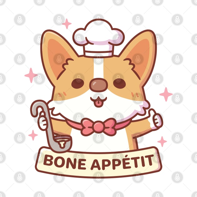 Cute Corgi Chef Bone Appétit Funny Pun by rustydoodle