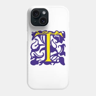 Letter T in yellow with violet ornaments Phone Case