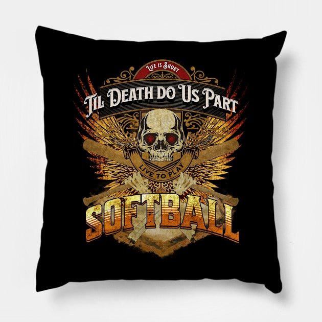 Life is Short - Live to Play Softball - Fiery Sunset Pillow by FutureImaging