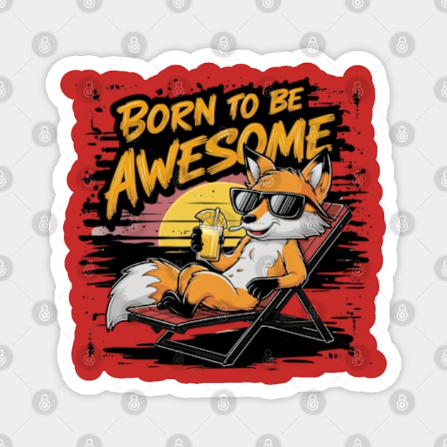 vector illustration fox wearing sunglasses and lounging on a beach chair. (3) Magnet by YolandaRoberts