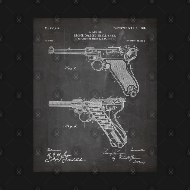 Luger Pistol Firearms Patent - Gun Lover Vintage Guns Art - Black Chalkboard by patentpress