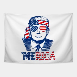 Merica Trump Happy 4Th Of July Trump American Flag Tapestry