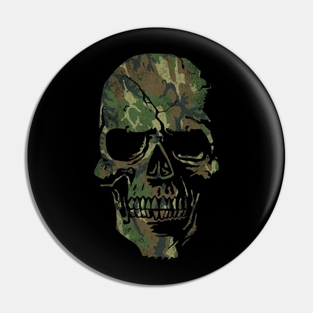 Skull Graphic - Cool Badass Distressed Art - Camo Green Pin by tommartinart