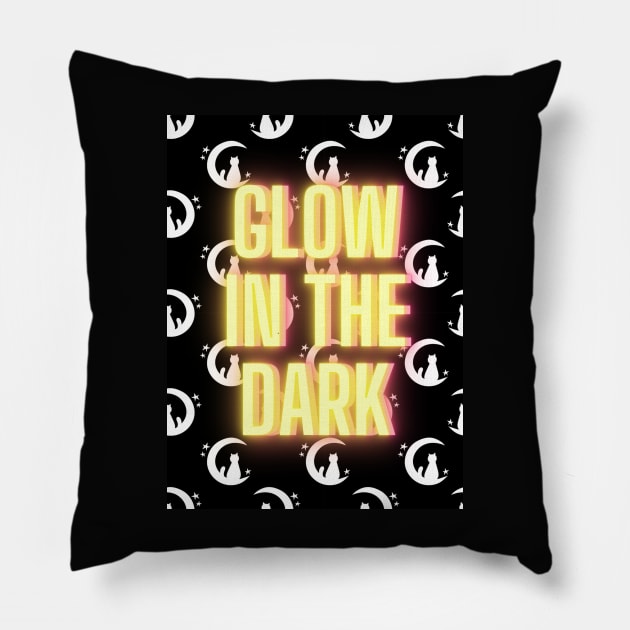 Glow in the dark moon cat Pillow by AeySa