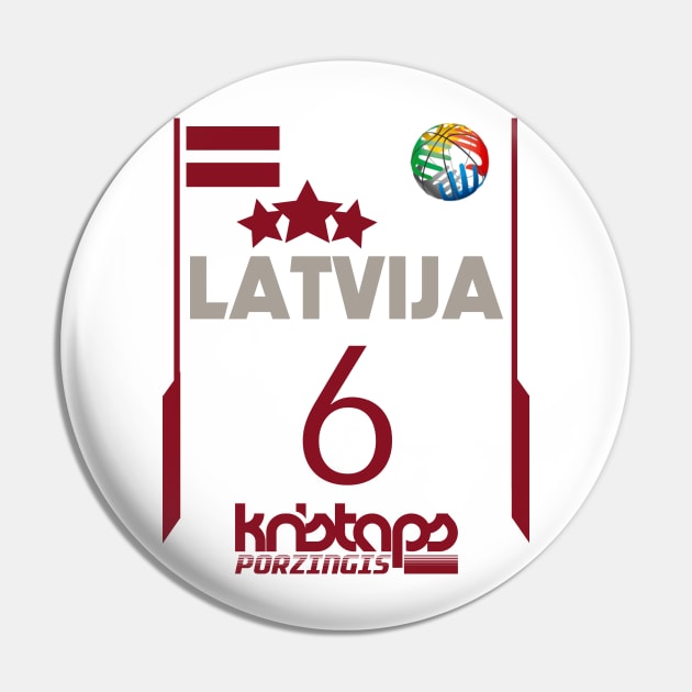 Kristaps Porzingis Retro Latvia Euro Style Basketball Design Pin by darklordpug