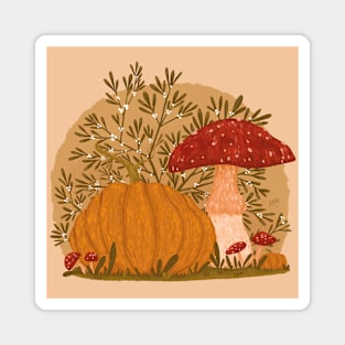 Holly Pumpkins and Mushrooms Magnet