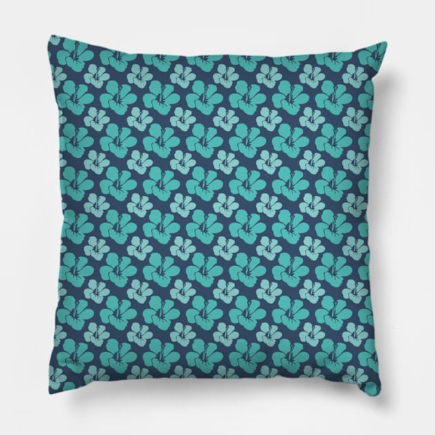 Botanic Floral Pattern Teal Blue Pastel Pillow by jodotodesign
