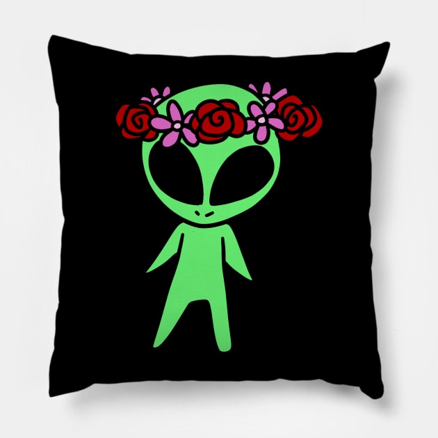 Flower Crown Alien Pillow by saradaboru