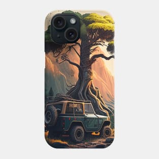 Jeep with Big Tree and Mountain Background Phone Case