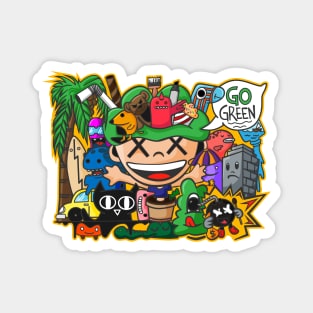 go green doodle art Magnet