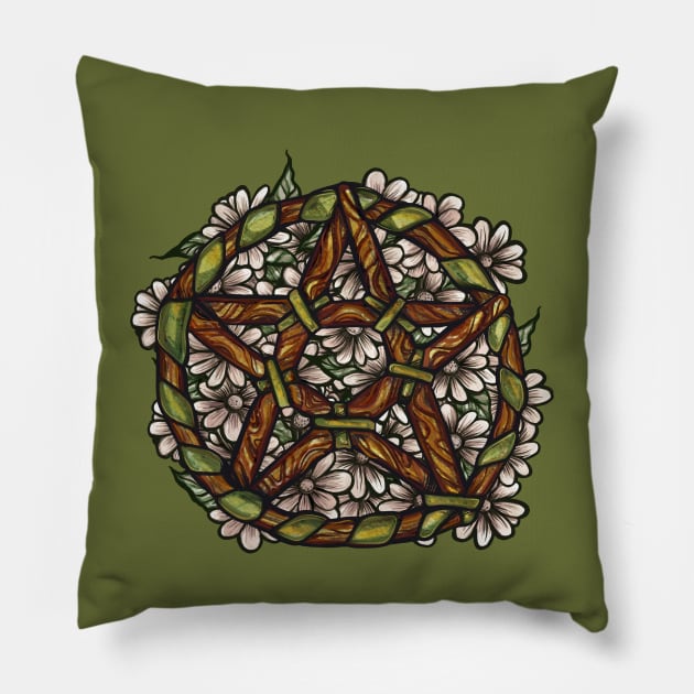 Green Witch Pentagram Pillow by bubbsnugg