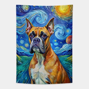 Boxer Dog Breed Painting in a Van Gogh Starry Night Art Style Tapestry