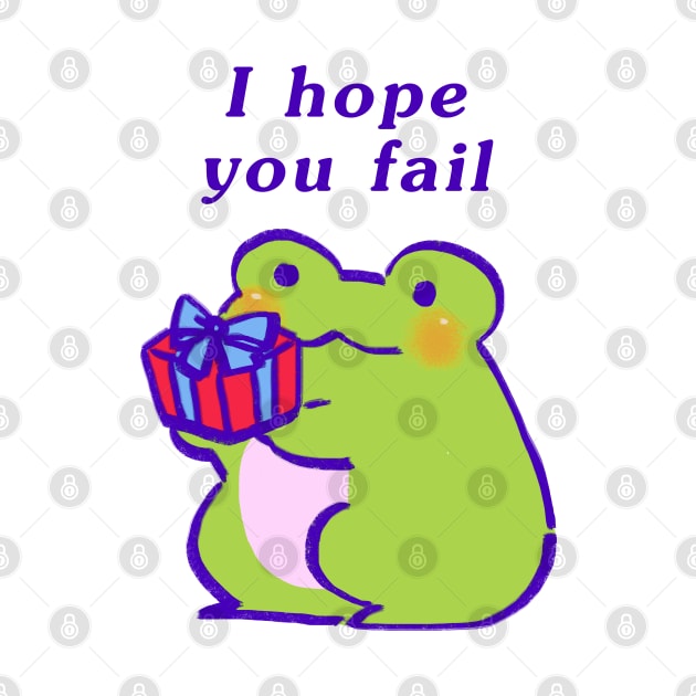 cute kawaii green frog offering an encouraging gift of hate / i hope you fail text by mudwizard