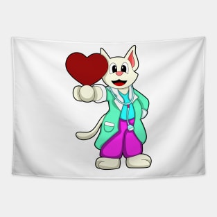 Cat as Doctor with Heart Tapestry