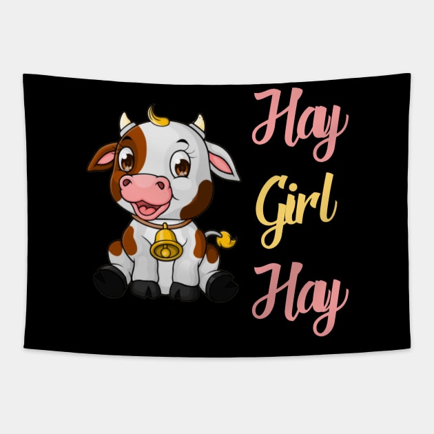 Hay Girl Hay Cow Farmhouse Tapestry by UnderDesign