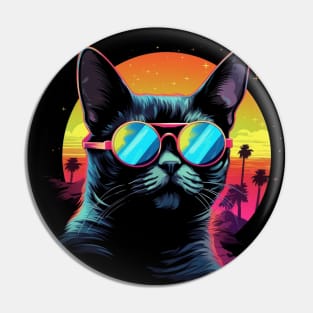 Retro Wave Abyssinian Cat Shirt Pin