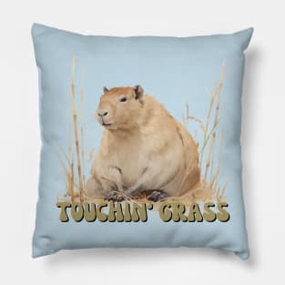 Touch Grass Meme Viral Funny Capybara Cute Japanese Art Style Retro Ukiyoe Pillow