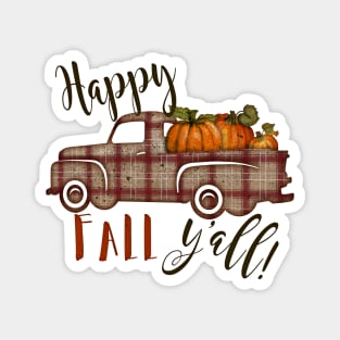 Happy Fall Y'all! Plaid Pumpkins in Vintage Pickup Truck Magnet