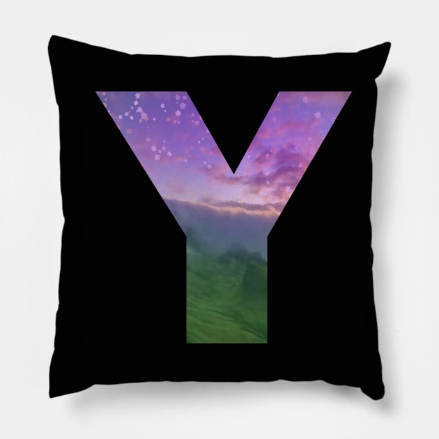 Purple Fantasy Letter Y Pillow by MarieStar