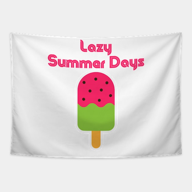 Lazy Summer Days cute watermelon popsicle lolly pop in pink and green retro style on white background Tapestry by Butterfly Lane