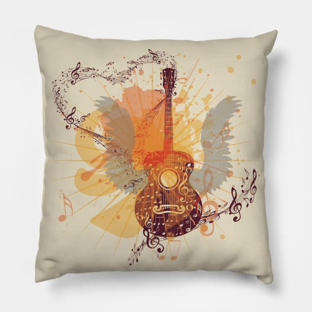 Music Guitar with notes and wings Pillow by AnnArtshock