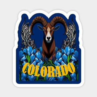 Colorado Bighorn Sheep With Blue Columbine Flowers Magnet