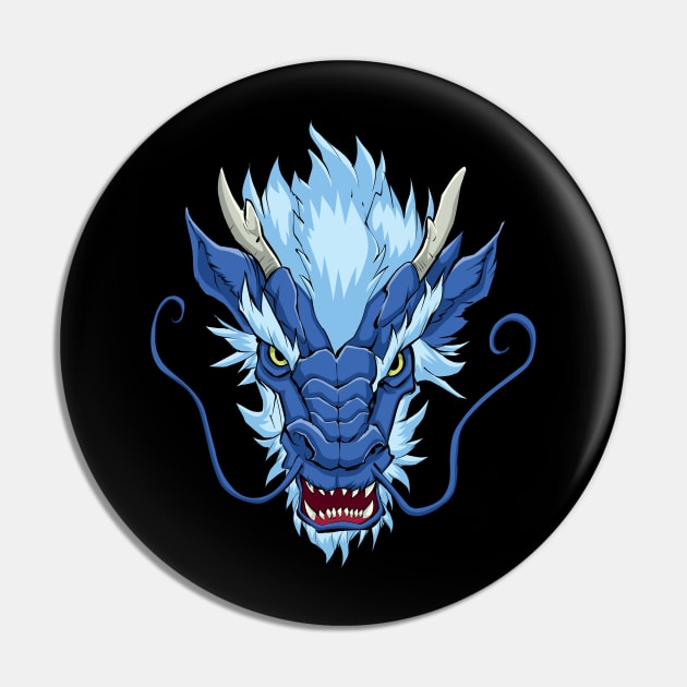 Chinese Dragon Head Blue Pin by Malchev