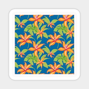 Tropical Bliss: Hawaiian Orange Leaves on Celestial Blue Magnet