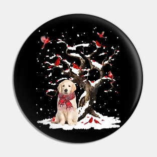 Golden Retriever Scarf Cardinal Snow Christmas Pin