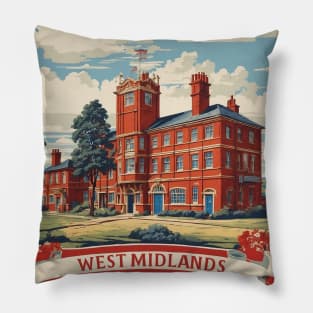 West Midlands England Vintage Travel Tourism Poster Pillow