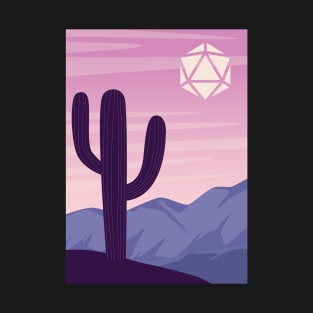 Pink Sunset Desert Cactus Polyhedral Dice Sun RPG Landscape T-Shirt