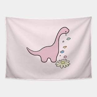 Cute Pink Kawaii Dinosaur Crying Flowers Tapestry