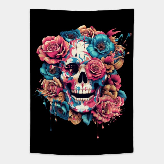 Flower Skull Tattoo Tapestry by Artizan