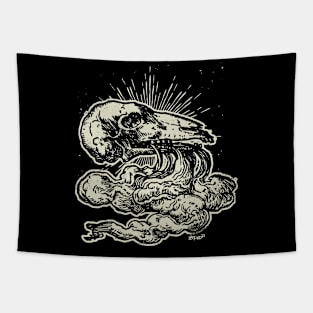 Medieval Heroicall French Emblem of a Dog Skull with Smoke Tapestry