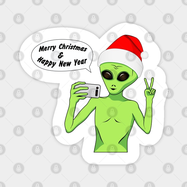 Alien in a Santa hat Magnet by designbek