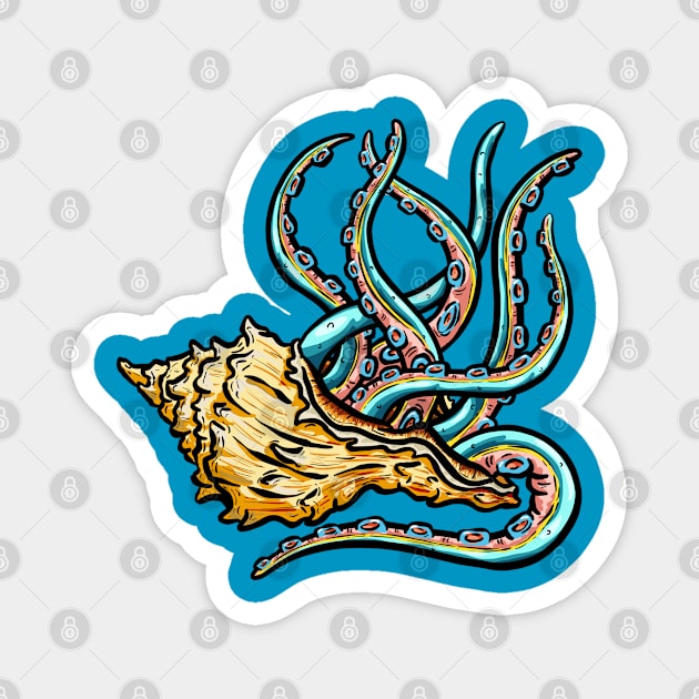 Tentacles in a Conch Seashell Illustration Magnet by Squeeb Creative